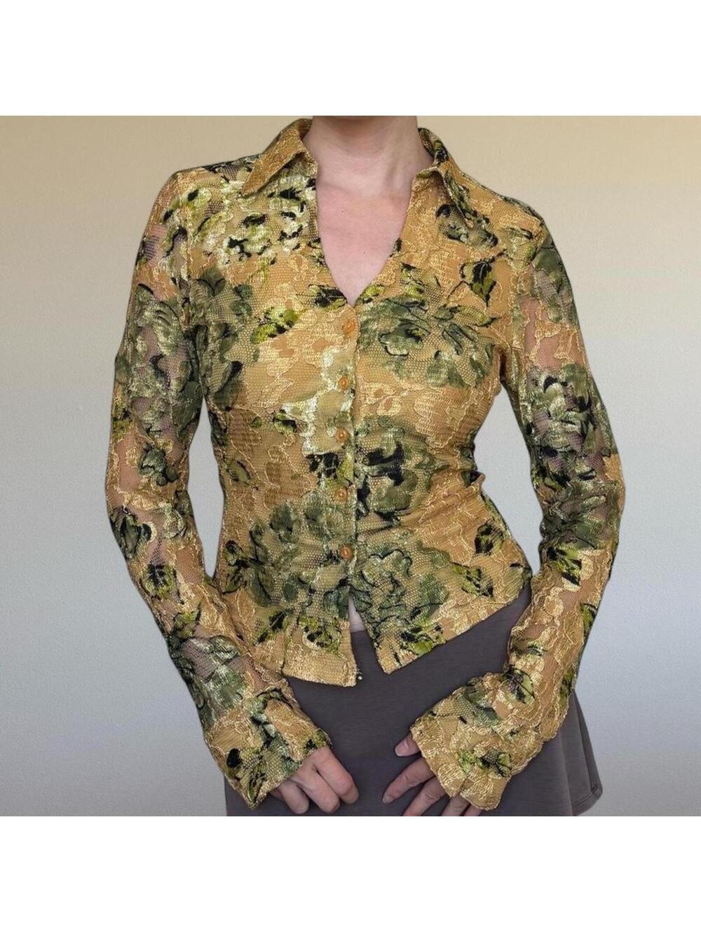 INC floral lace button-up with sheer sleeves Sz. M